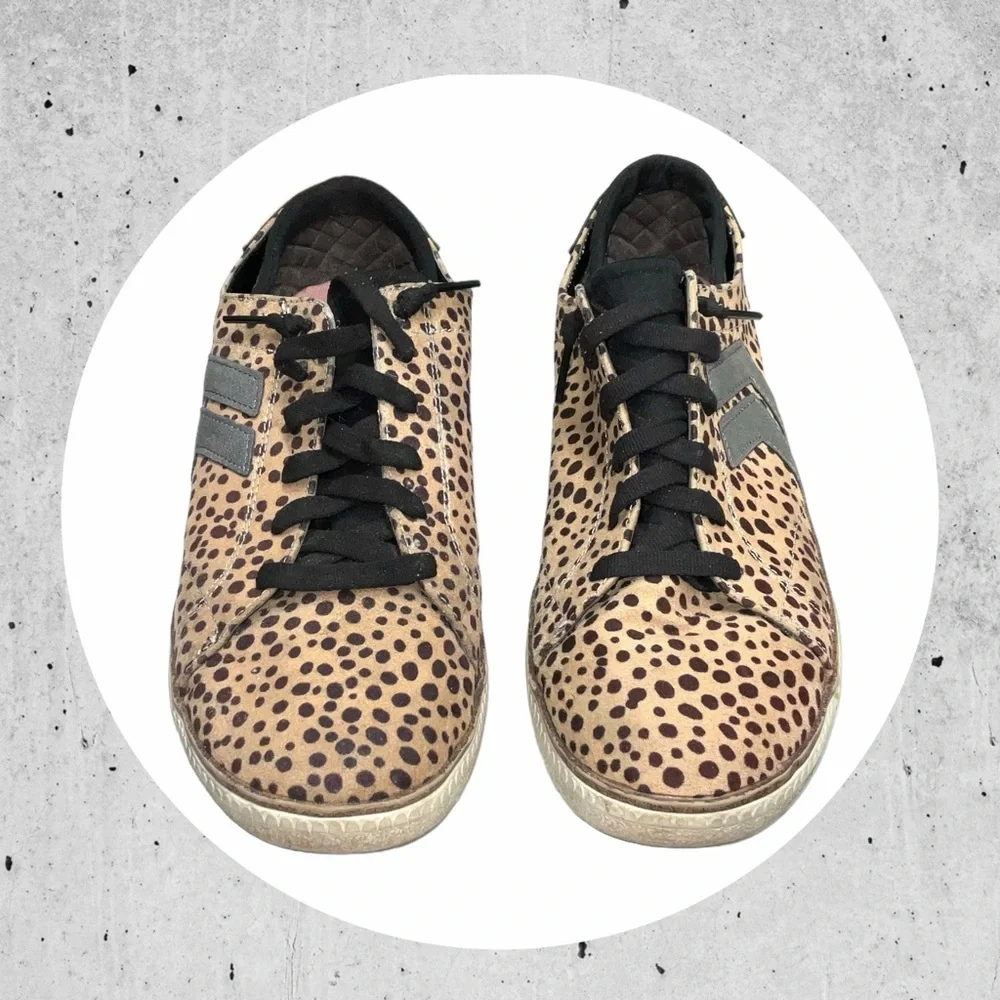 Dr. Scholl’s Tan/Brown Leopard w Gray & Black Accents Elastic Lace Sneakers Wm 9 - Picture 2 of 8
